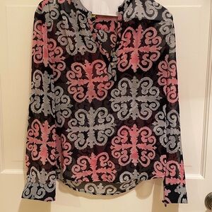 Banana Republic Black, Pink, and Gray Patterned Blouse